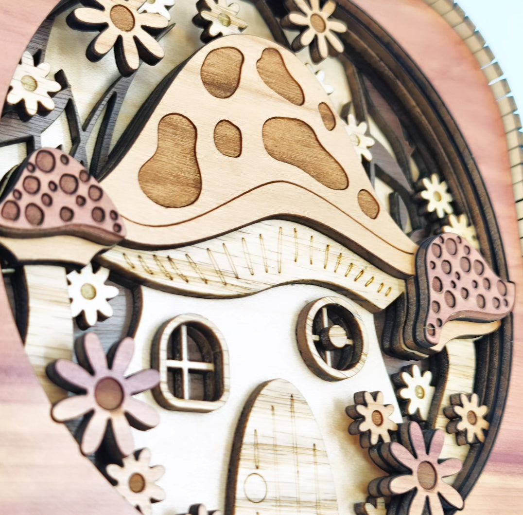 Cuadro honguito 3d en madera