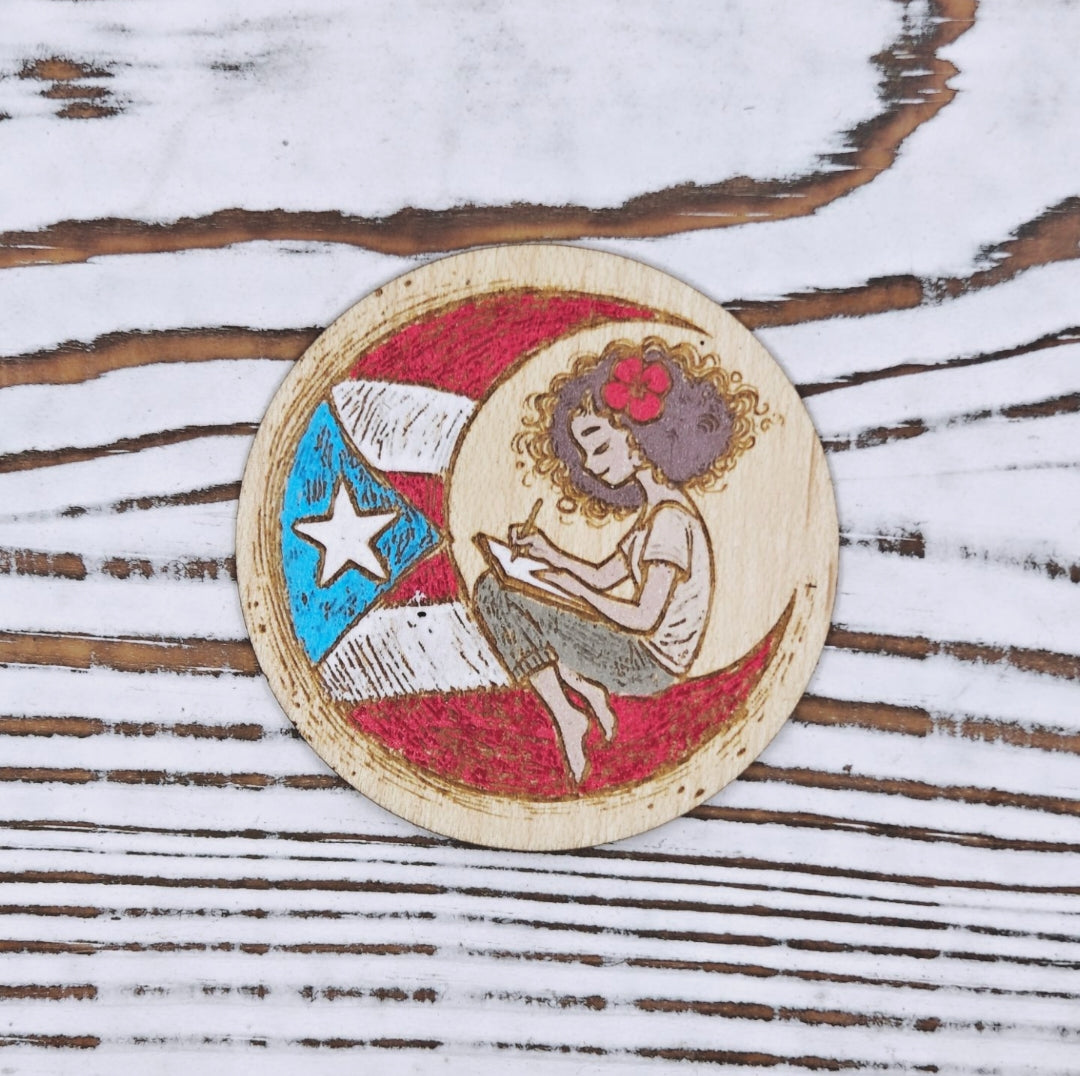 Boricua en la luna mujer sticker