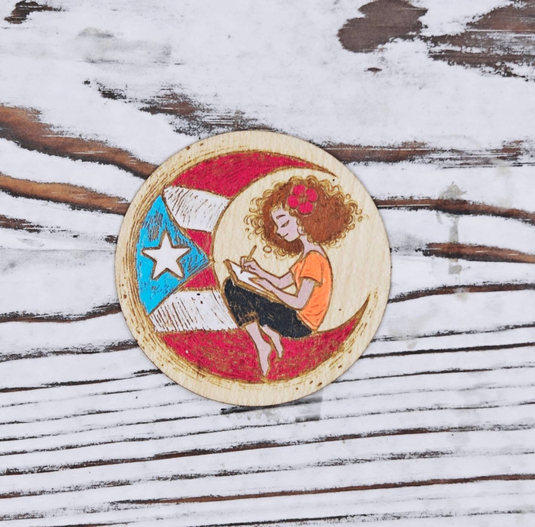 Boricua en la luna mujer sticker