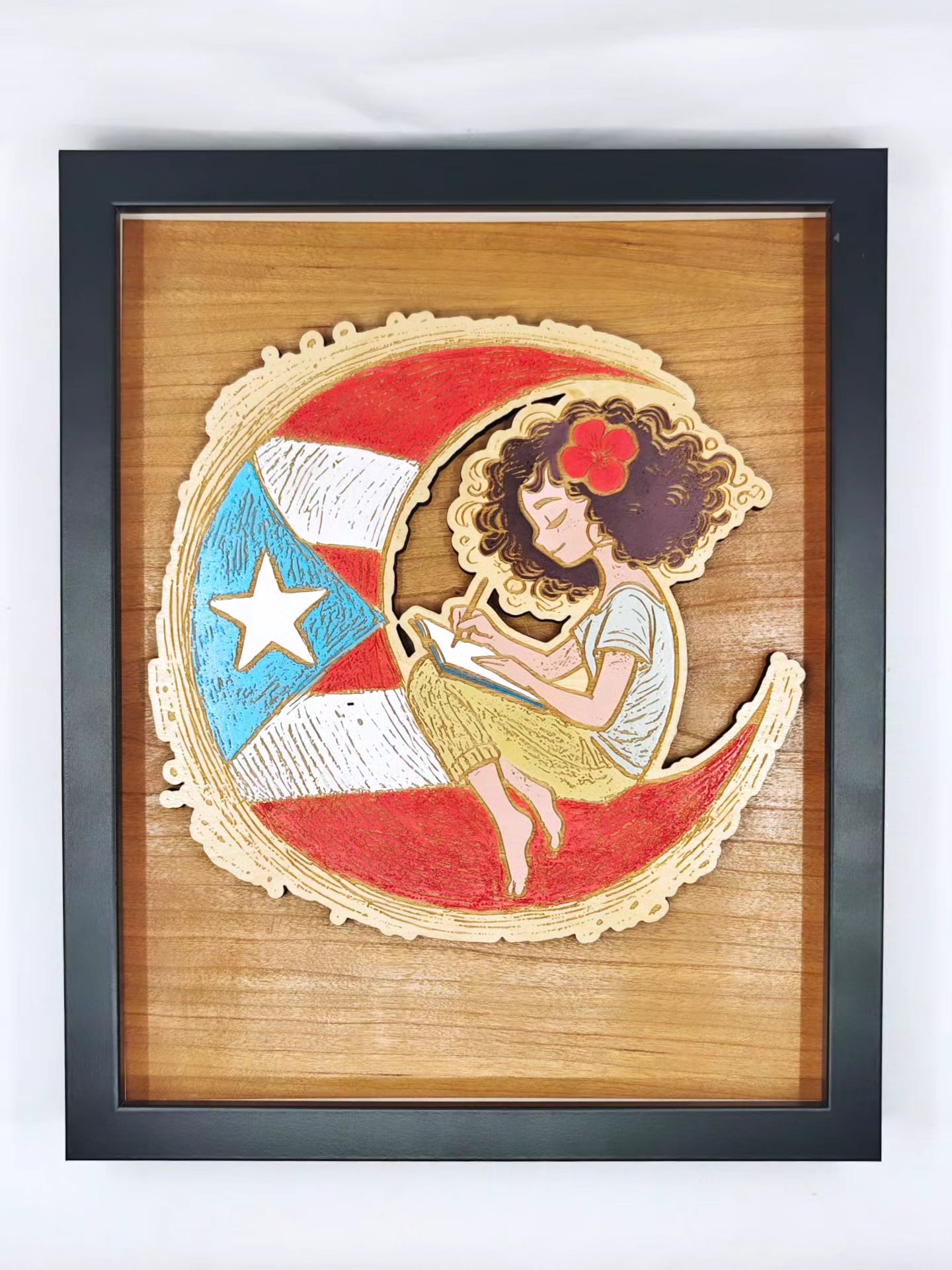 Cuadro Boricua en la luna - Mujer 8x10