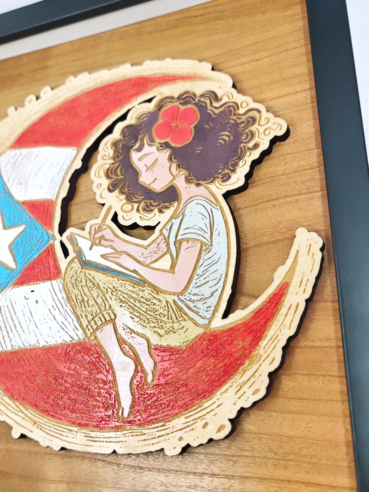Cuadro Boricua en la luna - Mujer 8x10