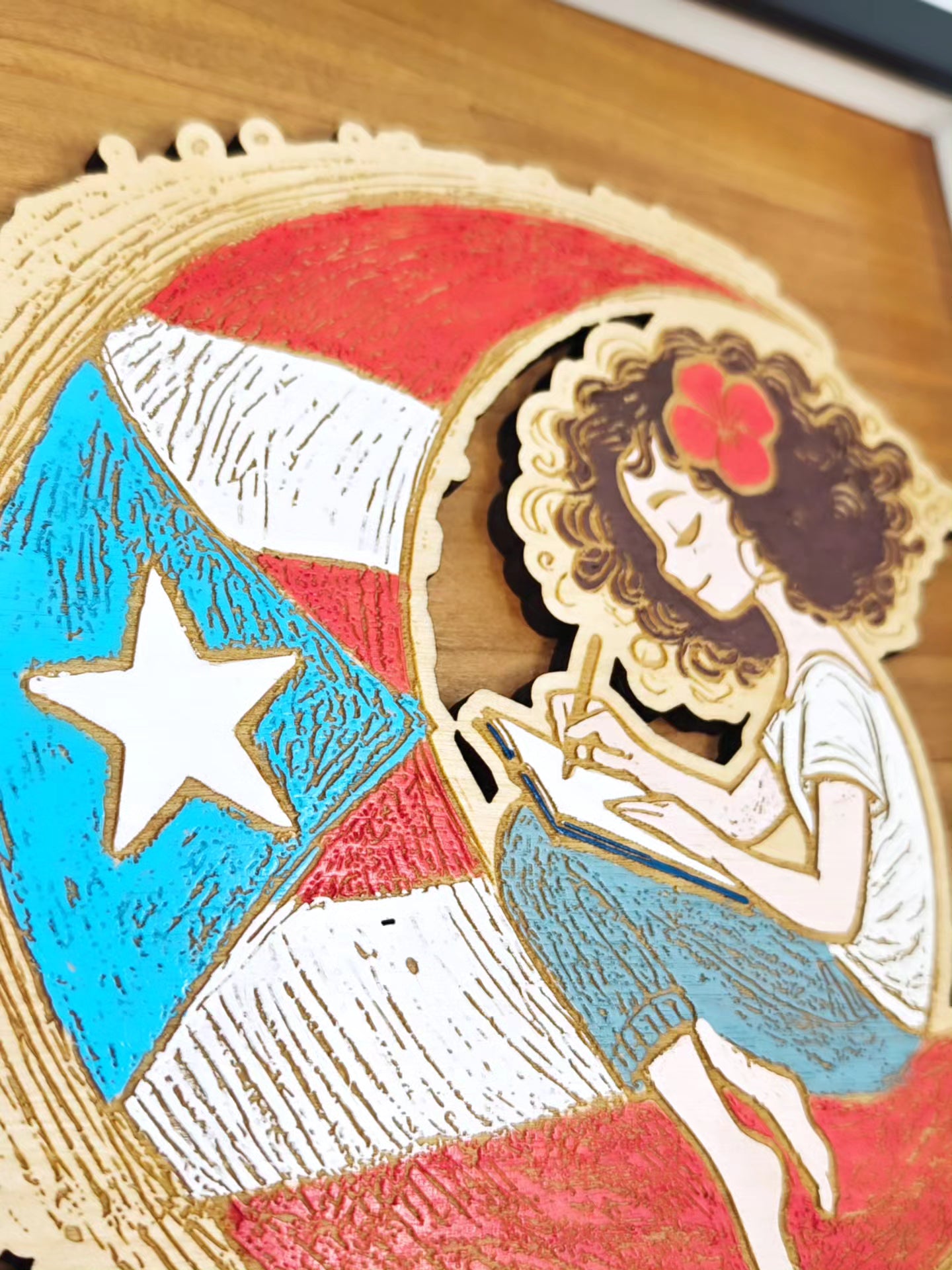 Cuadro Boricua en la luna - Mujer 8x10