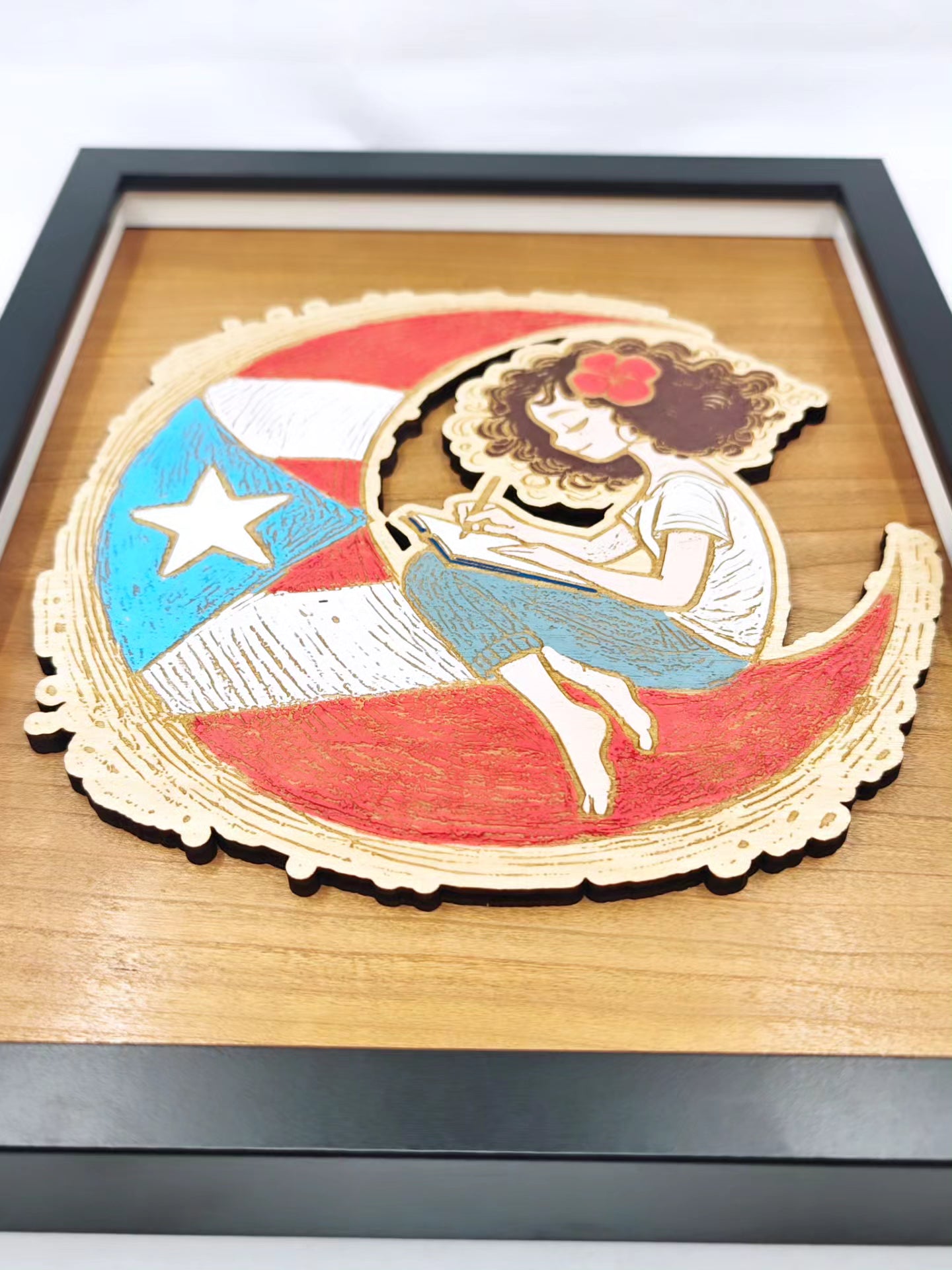 Cuadro Boricua en la luna - Mujer 8x10