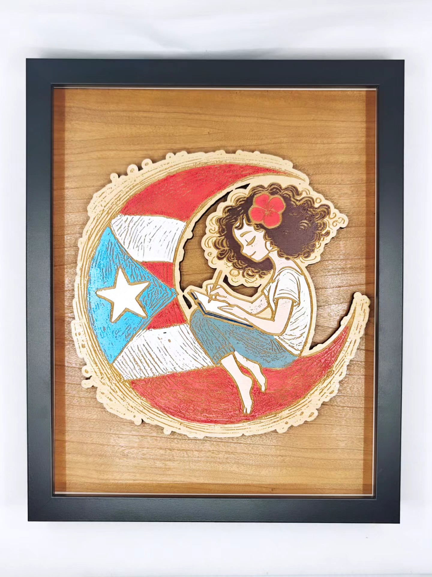 Cuadro Boricua en la luna - Mujer 8x10