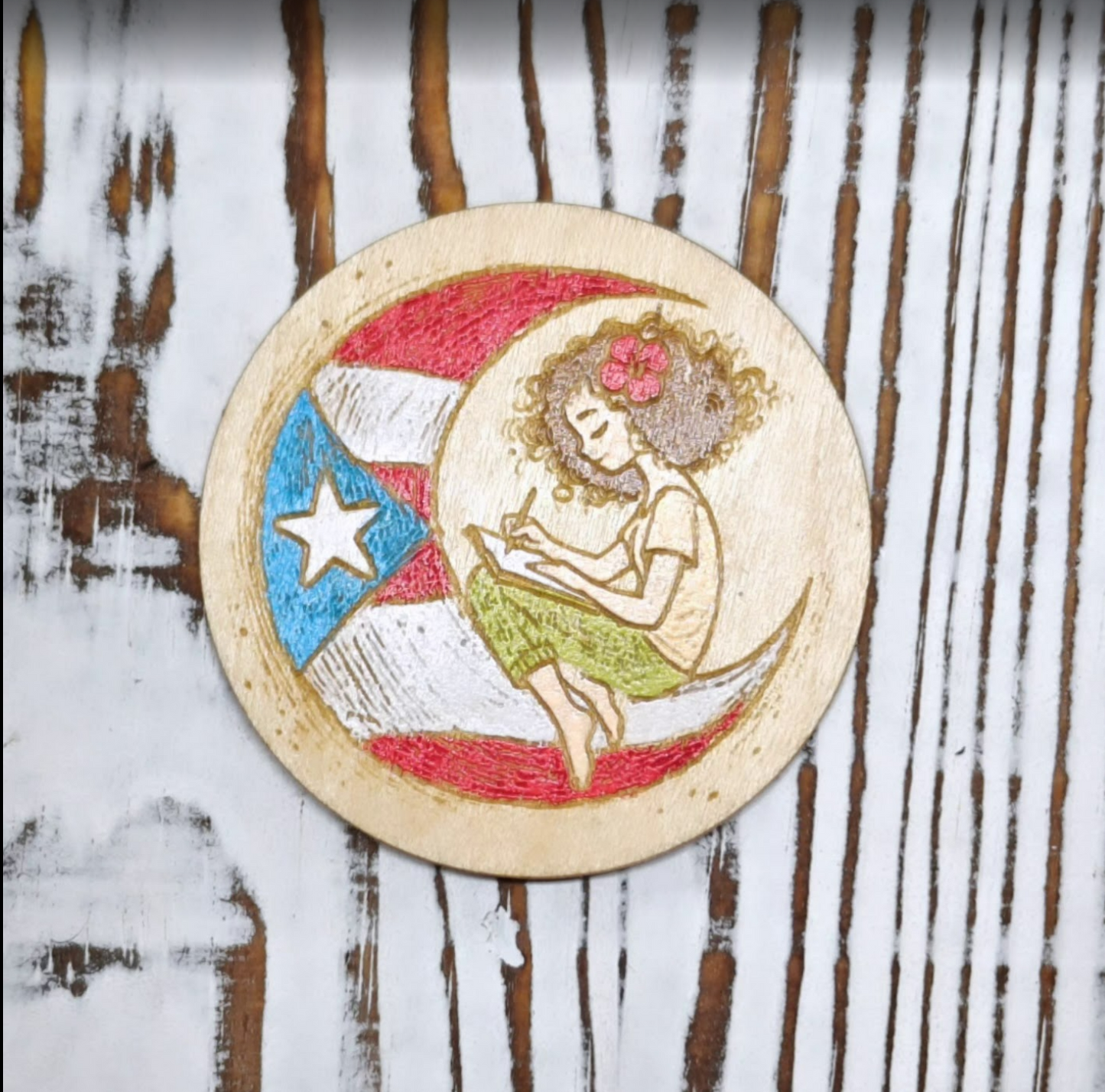 Boricua en la luna mujer sticker