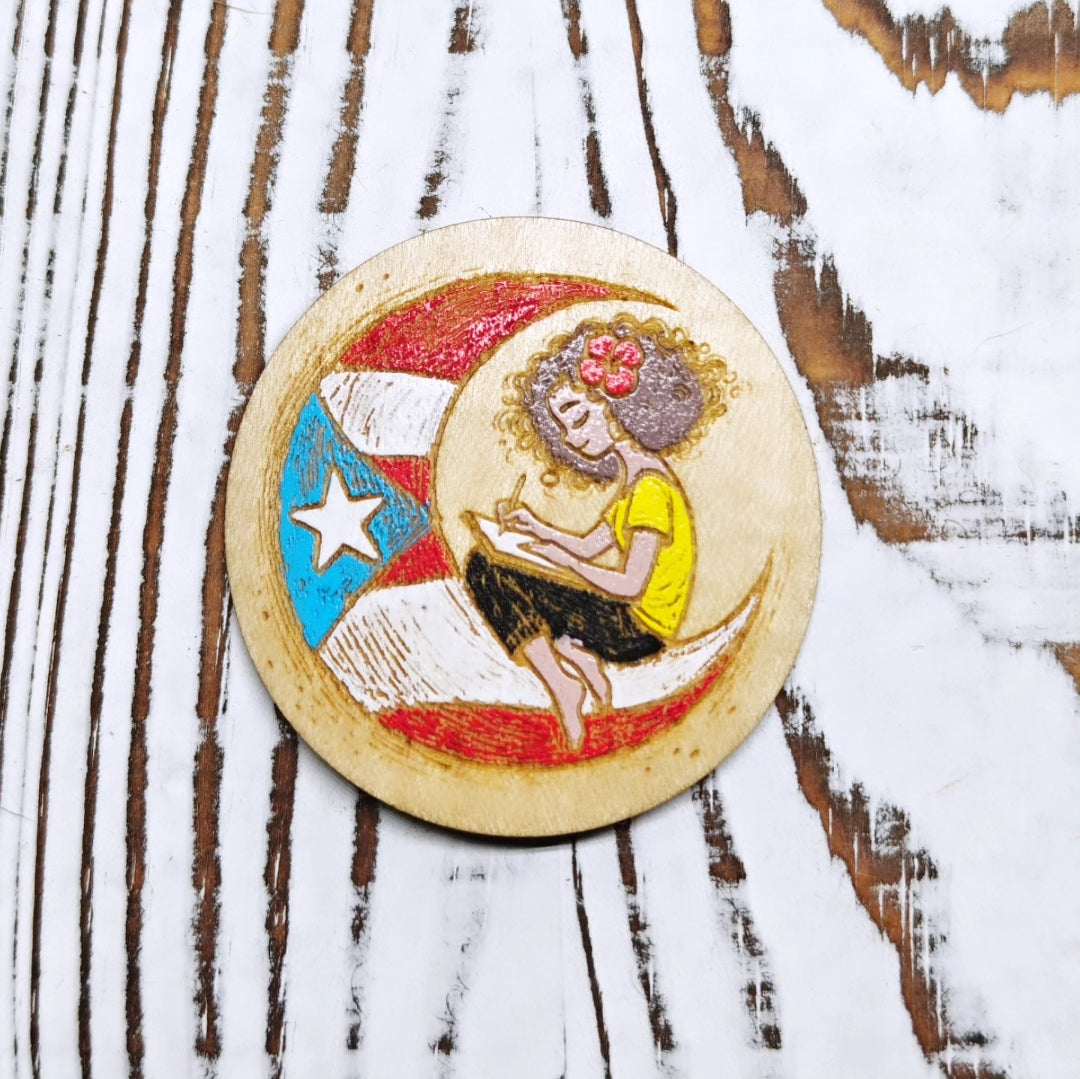 Boricua en la luna mujer sticker