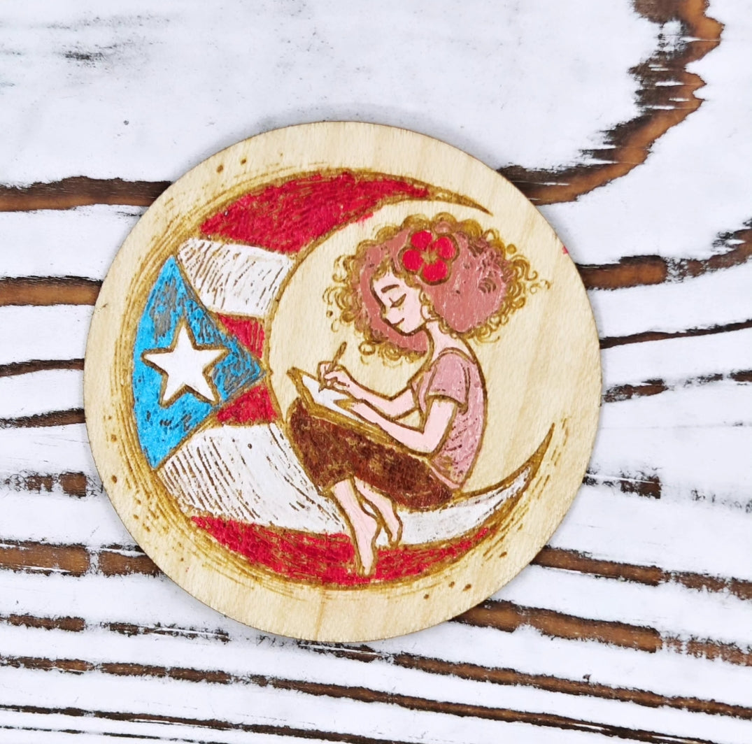 Boricua en la luna mujer sticker