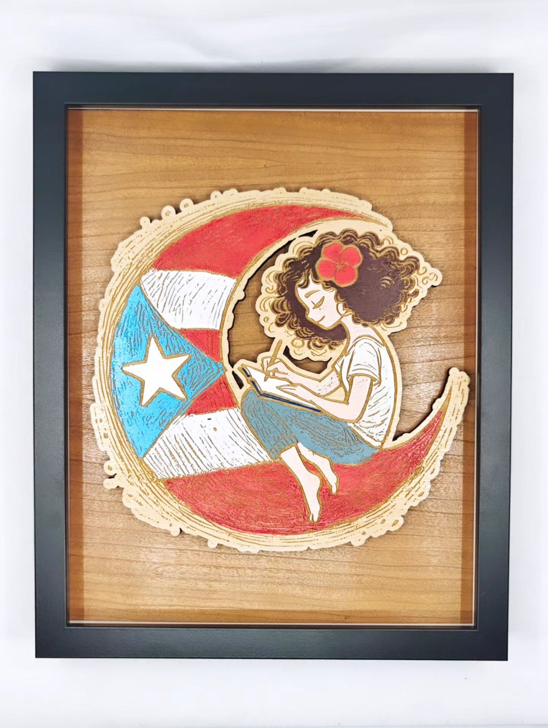 Cuadro Boricua en la luna - Mujer 8x10