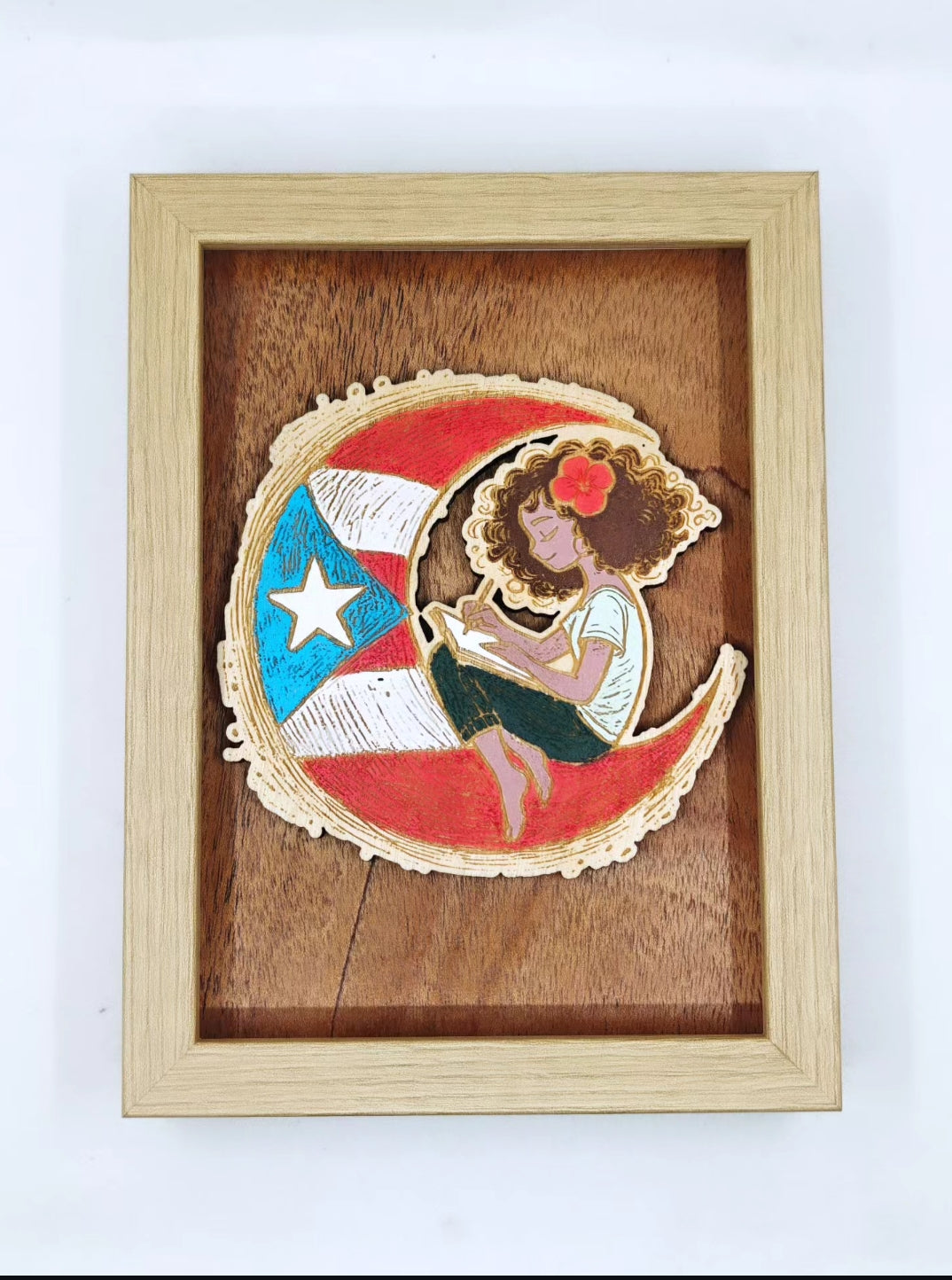 Cuadro Boricua en la luna - Mujer 5x7