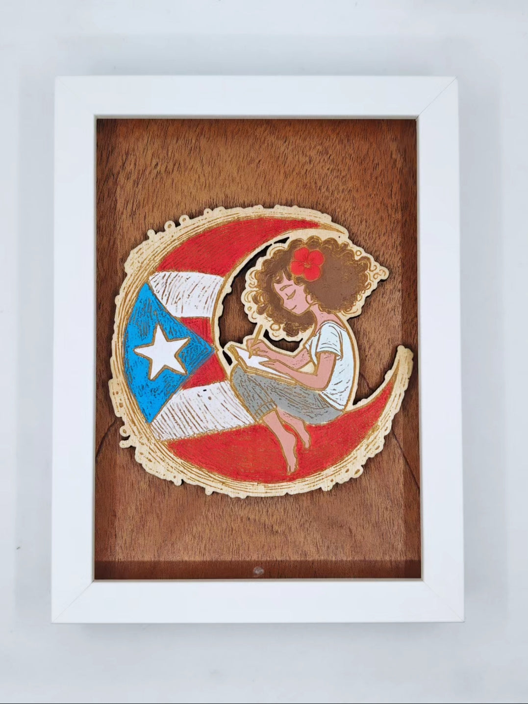 Cuadro Boricua en la luna - Mujer 5x7