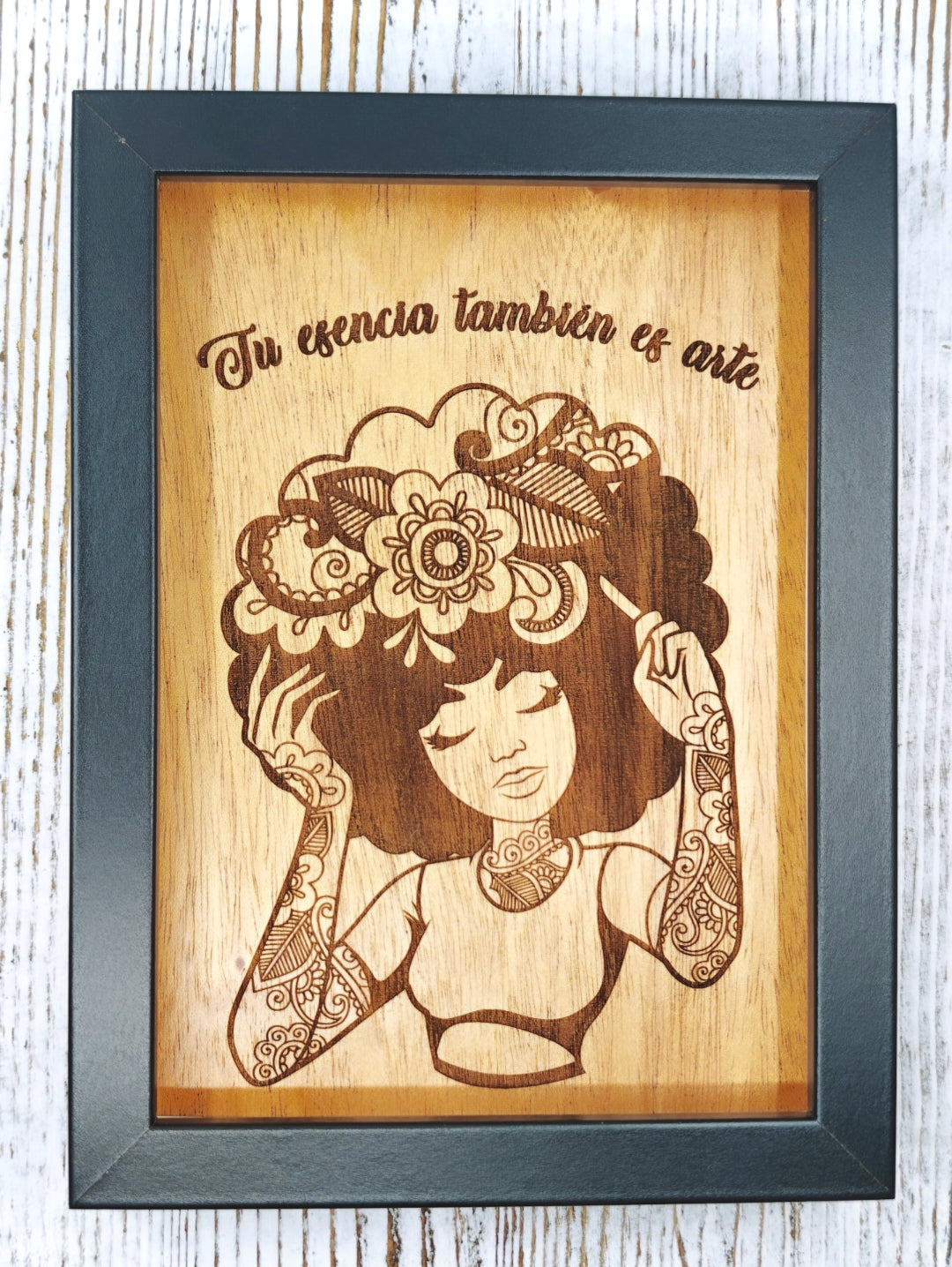 Cuadro en Madera – Tu esencia también es arte (5x7)
