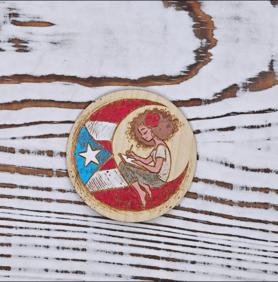 Boricua en la luna mujer sticker