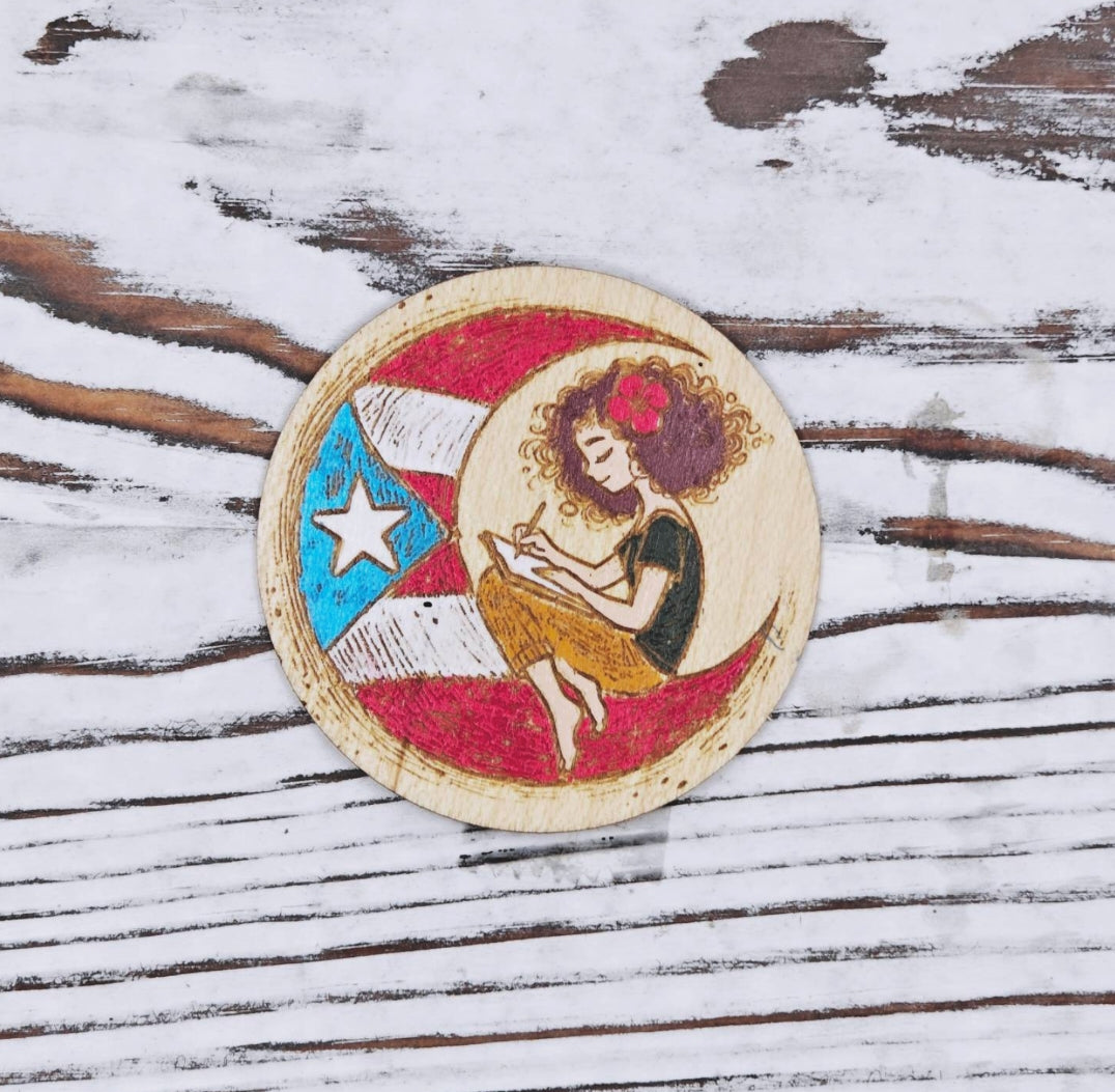 Boricua en la luna mujer sticker