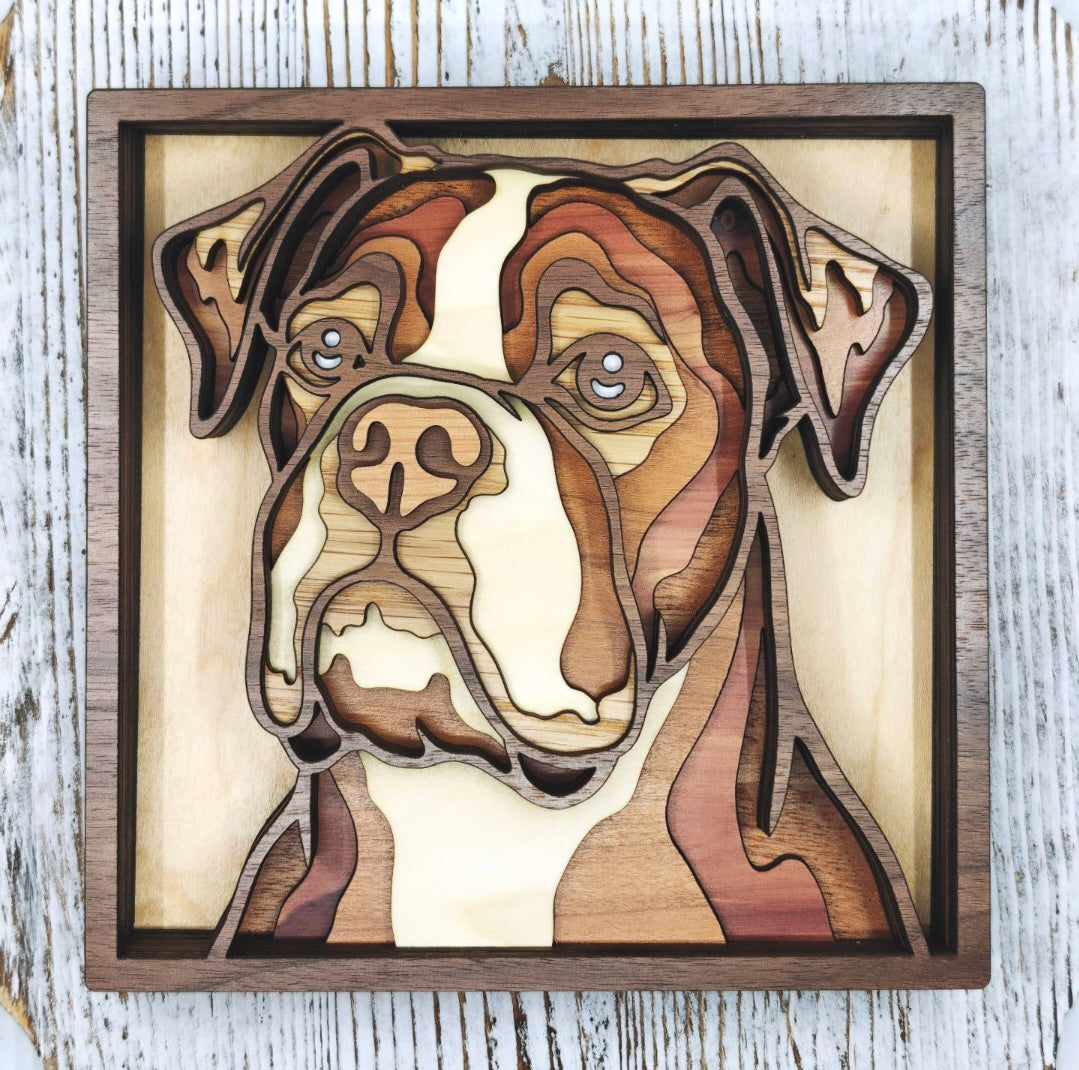 Cuadro de Boxer en madera de 7 x 7 pulgadas terminado y enmarcado